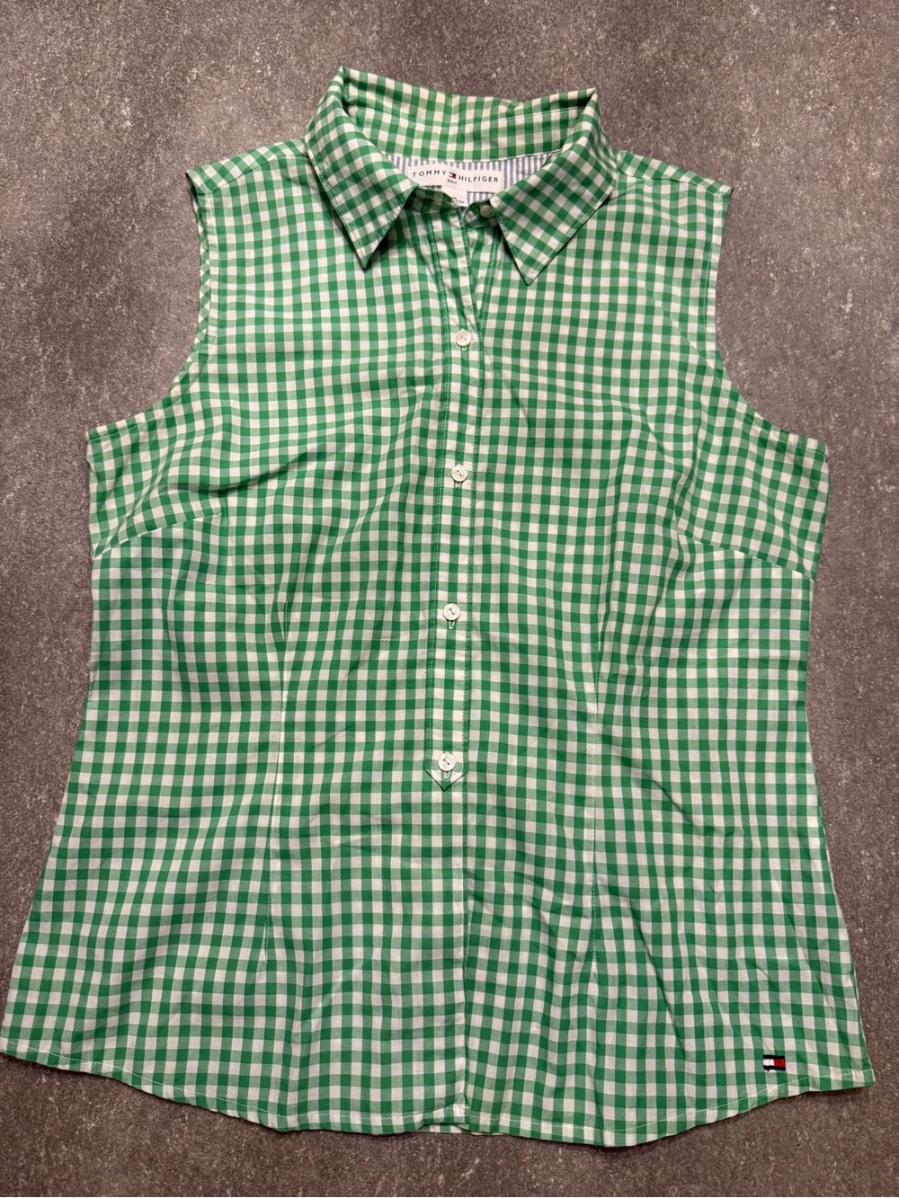 EUC Women’s Tommy Hilfiger Golf Green Gingham Sleeveless Button Up Size M